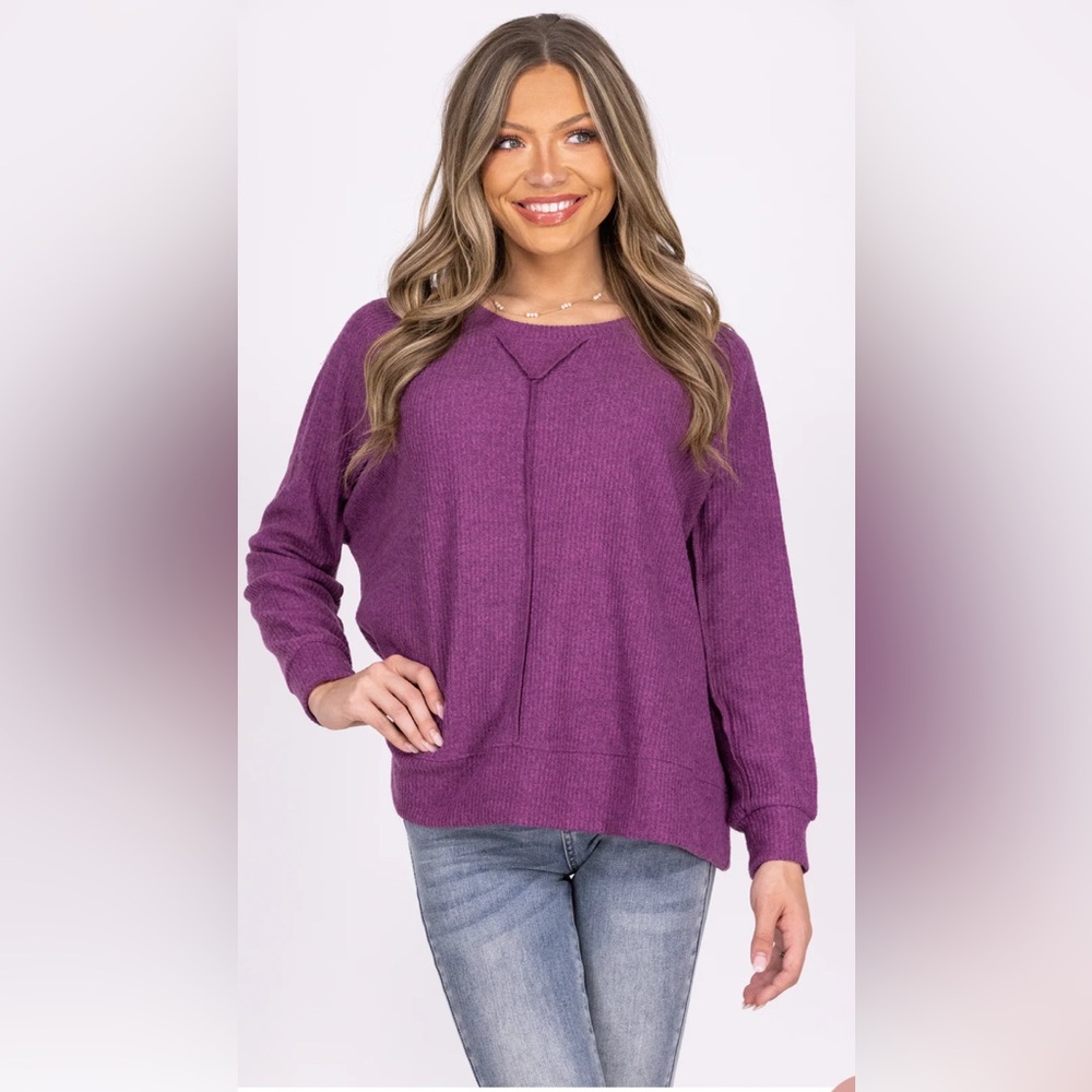 Andre’e by Unit Textured Top XL Magenta (Purple) LS Ribbed Casual Relaxed